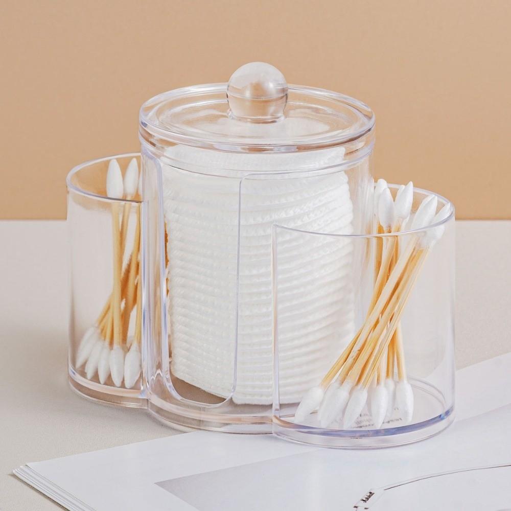 3-in-1 Design Cotton Round Pad Holder Plastic Multi-Functional Cotton Swab Box Bamboo Lids Dustproof Makeup Organizer Home Use