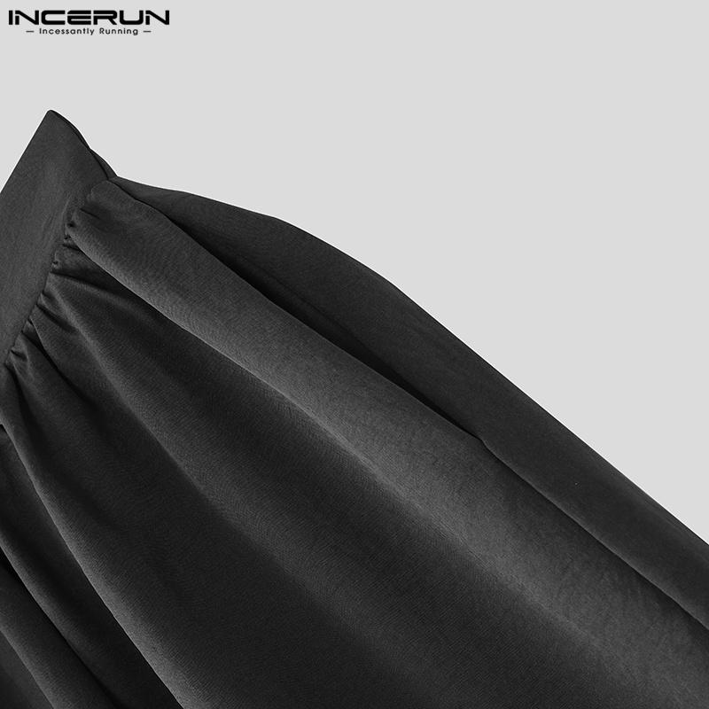 INCERUN Neformální kalhoty s elastickým pasem a širokými nohavicemi, dlouhé kalhoty s kapsami