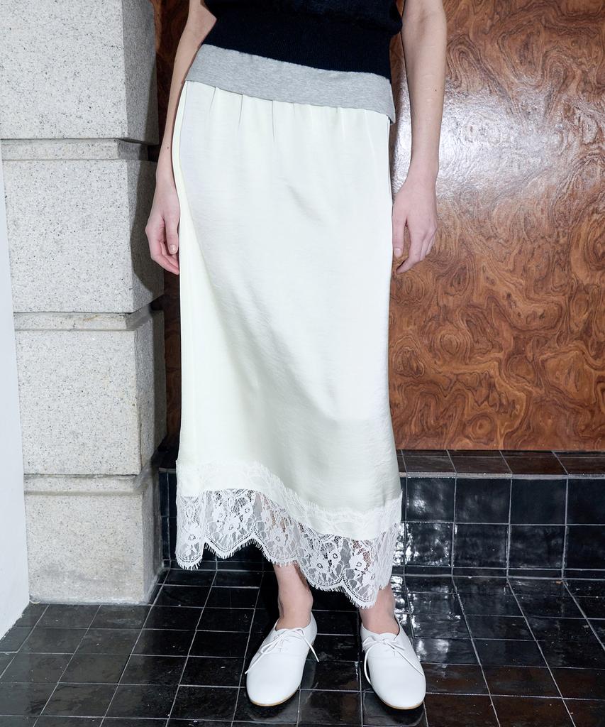 Leuba Layered Satin Lace Skirt - Sherbet Lemon