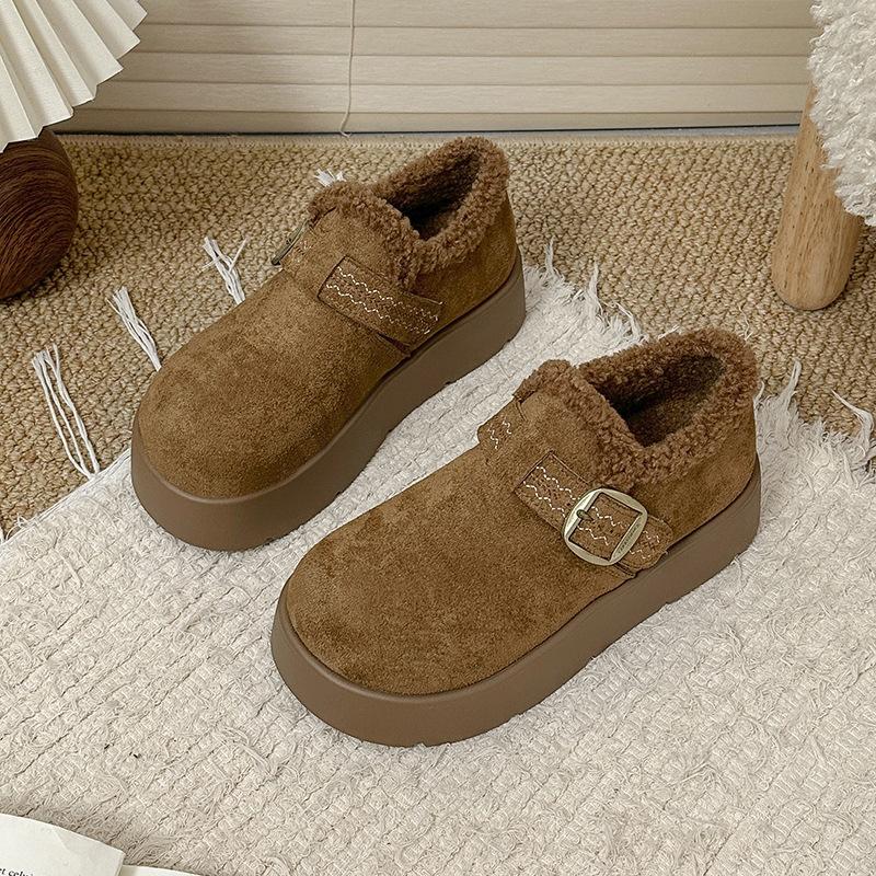 Women's Lightweight Thick Sole Winter Insulated Fur One Snow Boots Anti-slip Cushioning Wear-resistant Casual Sports Cotton Boots Hairy Leather Shoes