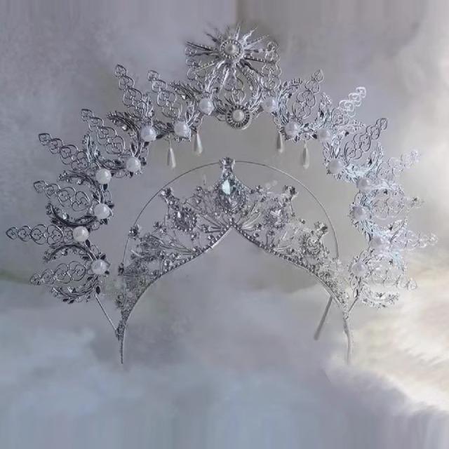 Gothic Lolita Angel Halo Headpiece Queen Anna Sun Goddess Crown Tiara Headband Baroque Hair Accessories Hanfu Hair Ornament