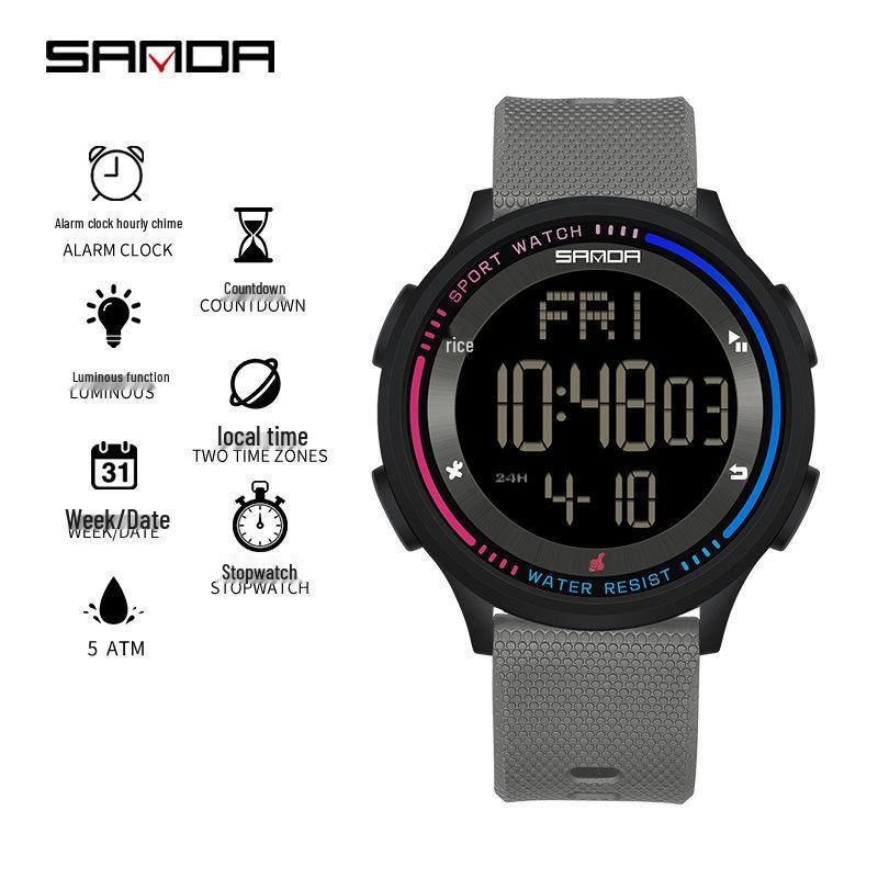 Sanda Waterproof Multifunction Electronic Watch for Teens - Trendy Unisex Design with Alarm