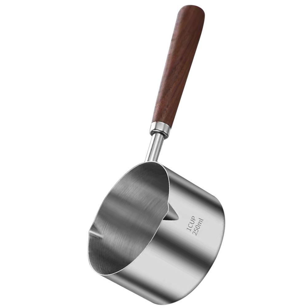 250 ml mały garnek do mleka ze stali nierdzewnej z drewnianym uchwytem, odporny na ciepło, do gotowania sosów i olejów
