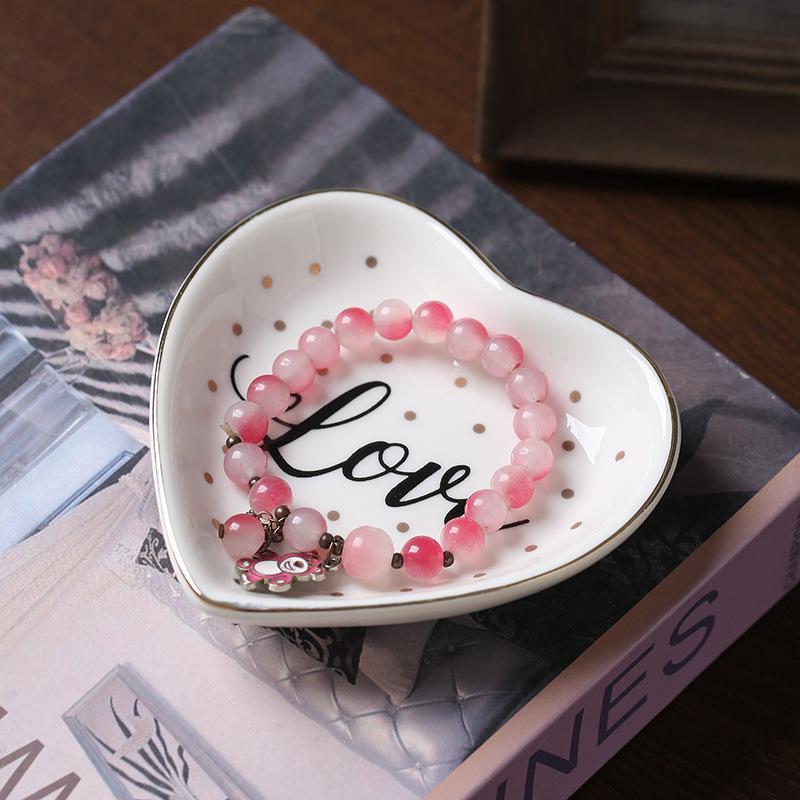 Cross-border Ceramic Heart-Shaped Jewelry Storage Tray for Rings, Necklaces & Perfume – Creative High-End Feel Desktop Ornament