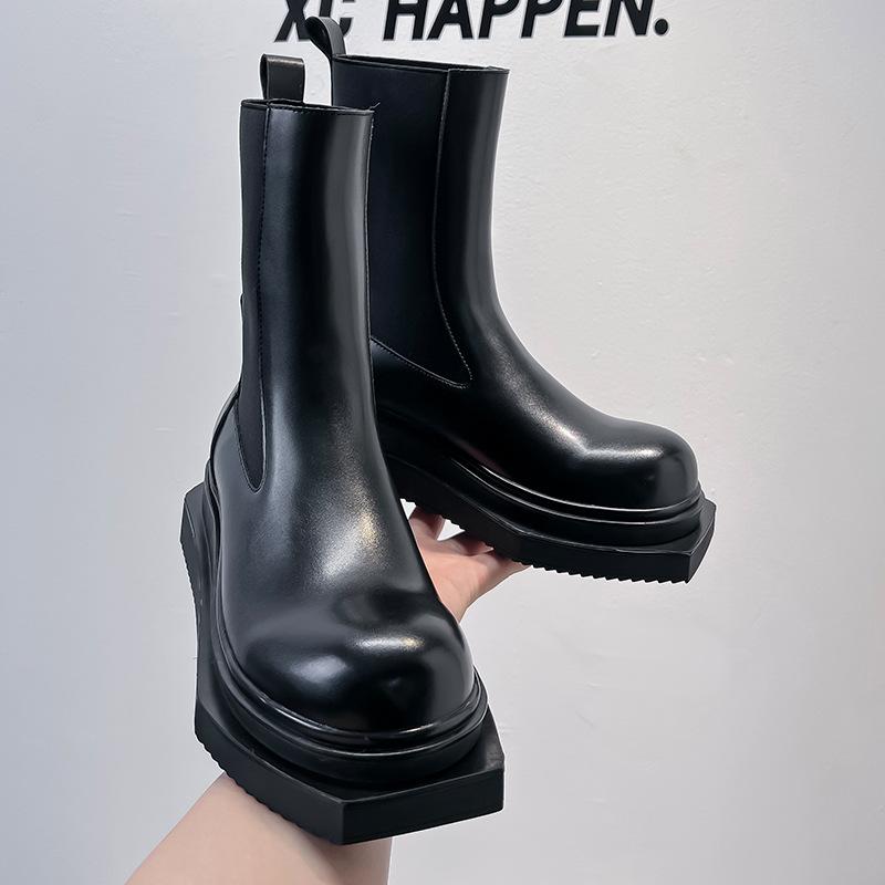 

Ботинки челси на толстой подошве, средней высоты, с круглым носком, темно-квадратным носком, короткие ботинки-сигареты, британские мужские ботинки-мартины с большим носком 68555-A 38 чёрный