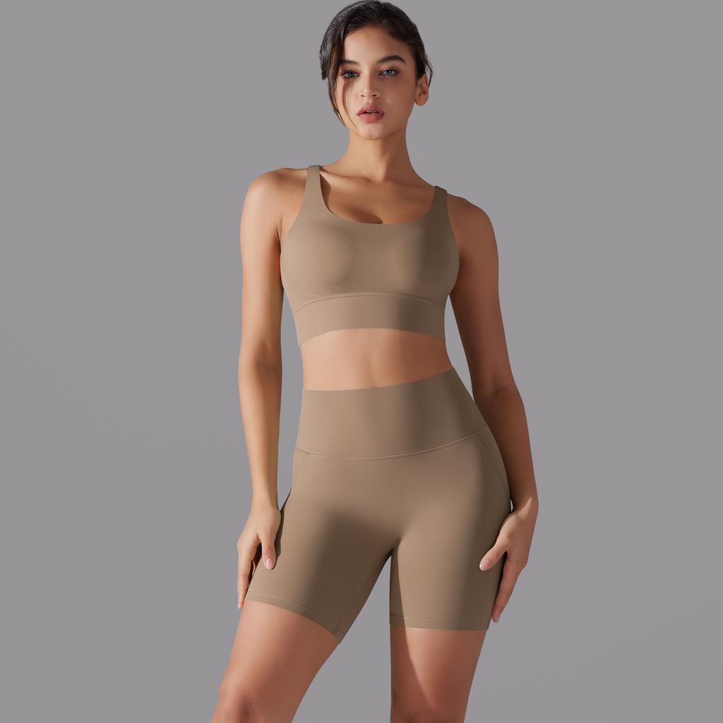 Auroth Women Back Cross Yoga Set Gym Running Outfit High Waist Workout Shorts Beauty Back Vest Sportswear