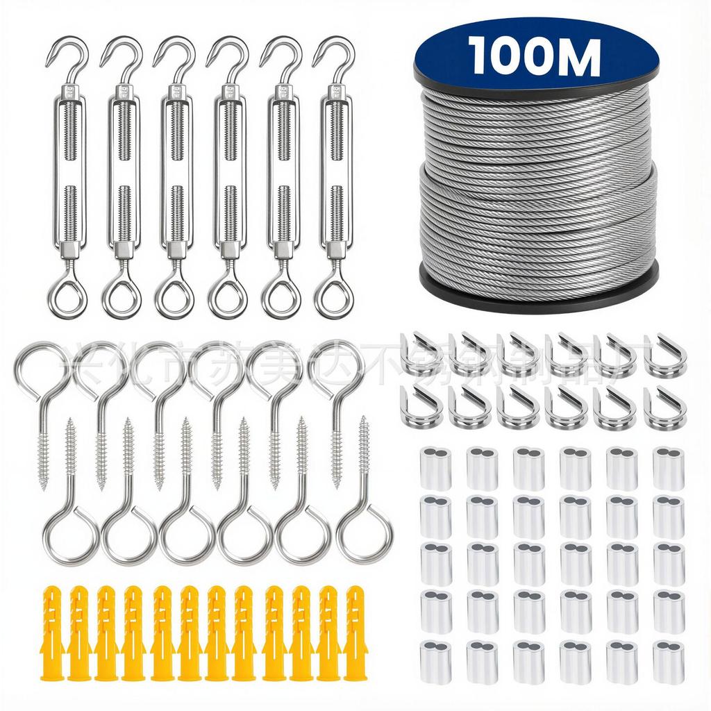 Beschriftbares 15m/50m Stahlseil mit Kunststoffummantelung Gartenseil Seilspanner-Kit - Tragfähiges Aufhängungsdrahtseil