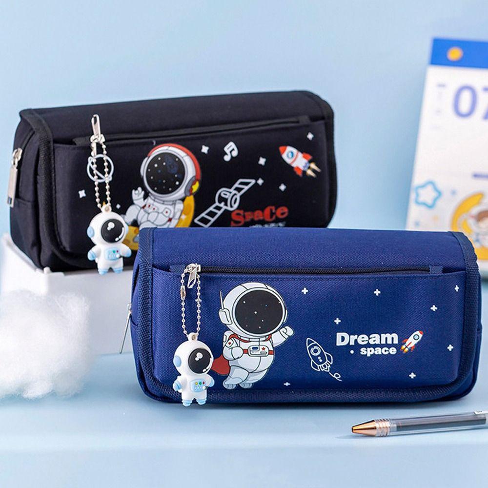 Cartoon Stationery Bag Double Layer Pencil Bag Studen Astronaut Pencil Case  School Supplies
