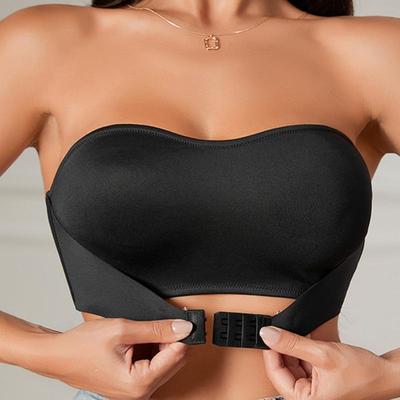 Vorne zu öffnender trägerloser Push-Up Damen-Bügel-BH ohne Polsterung Nahtloser BH mit Knopf vorne Bequeme glatte Unterwäsche