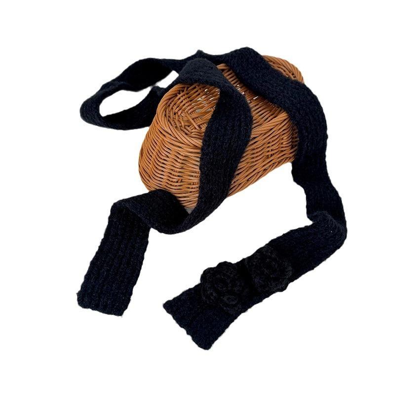 Long scarf women's winter versatile decorative small scarf hand crochet rose knitted scarf
