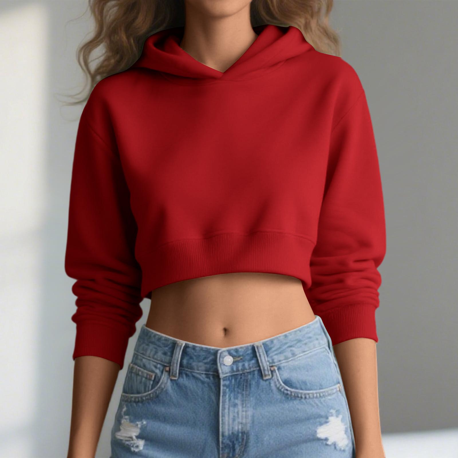 

Женская модная повседневная универсальная свободная короткая хлопковая толстовка-пуловер с капюшоном S винный