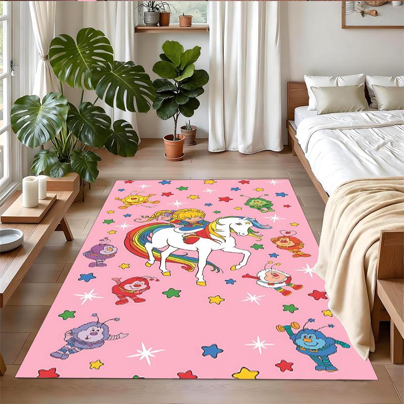 Anti‑Slip Crystal Velvet Floor Rug, Rainbow Brite Design Carpet for Indoor Living Bedroom Home Decoration