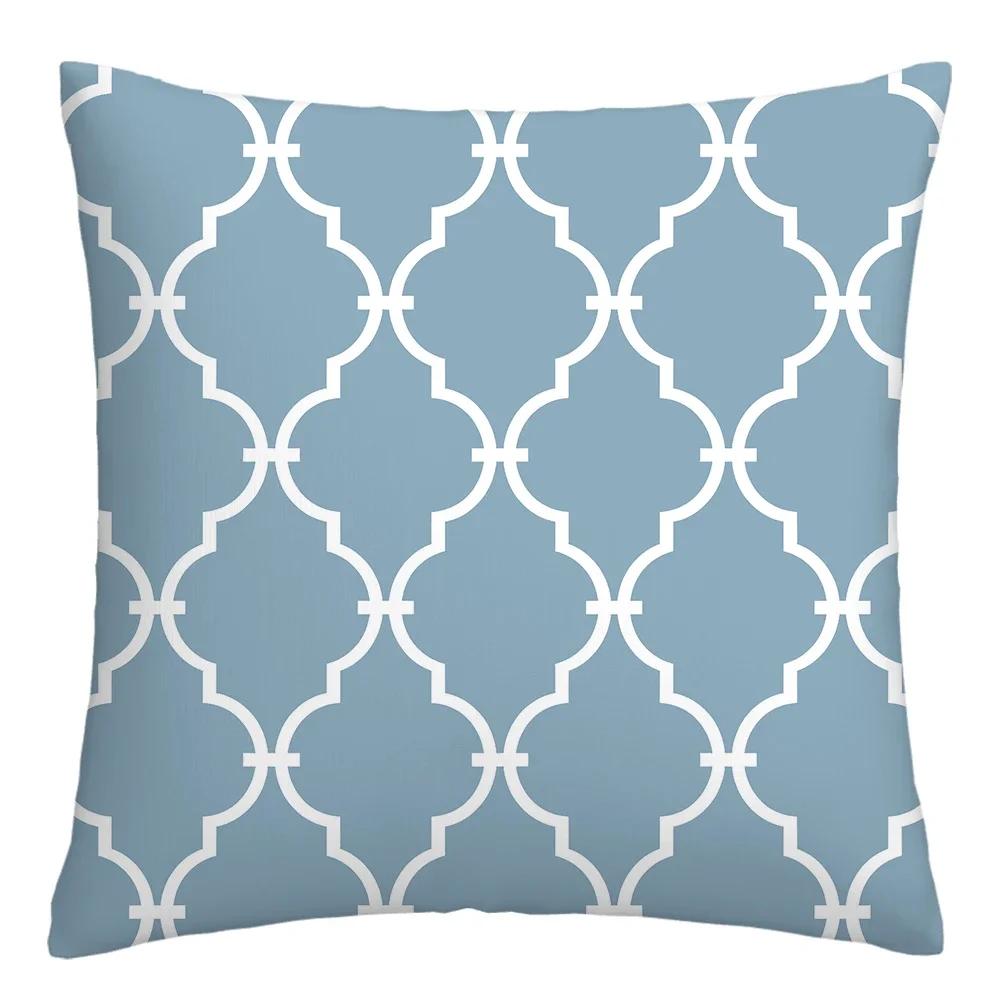Federa cuscino geometrica lino blu lago bianco fodera cuscino divano decorazione casa può essere personalizzata per te 40x40 45x45 50x50 60x60