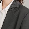 Elle Hollow Embroidered Loose Solid Color One-Button Blazer Women blazer Dark-Gray EX49679