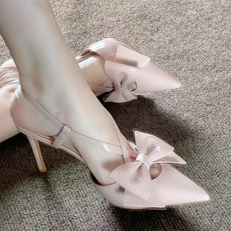 Fashion Pointed Tip Bow High Heels Temperament Sexy Single Women Shoes Elegant Comfort Stiletto Heels Sandals Sandalias De Mujer