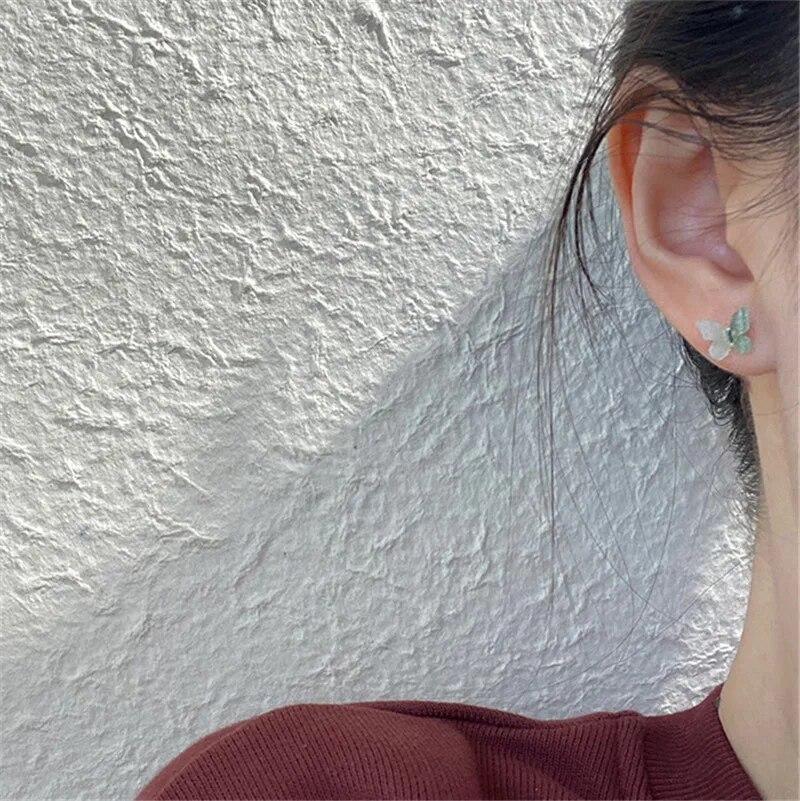 Simple Colorful Fairy Stereo Butterfly Stud Earrings For Women Mini Cute Hypoallergenic Butterflies Earring Party Jewerly A954