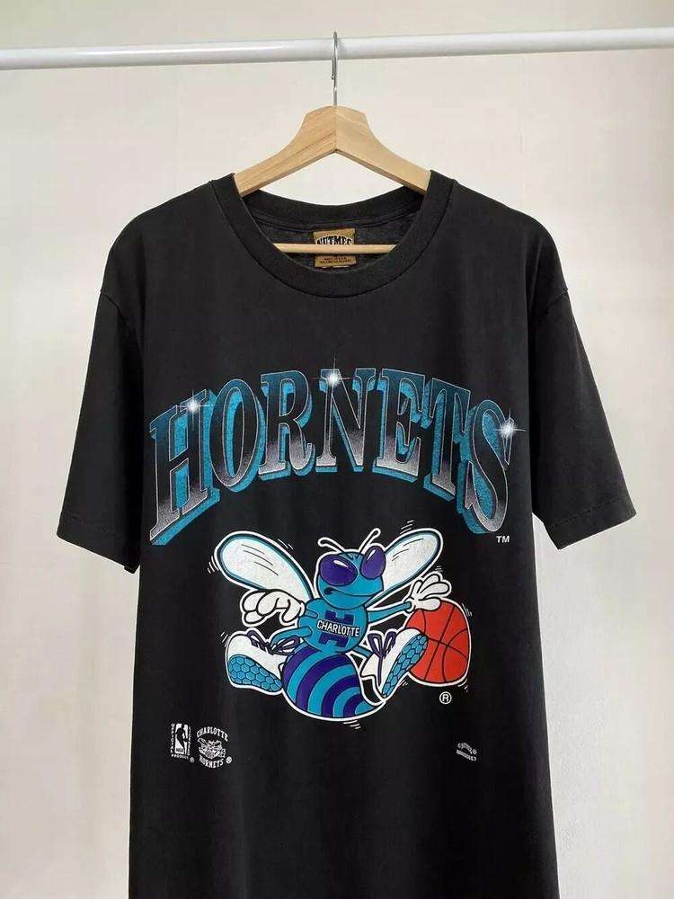 Винтажная футболка с логотипом Charlotte Hornets, короткий рукав, классический стиль, унисекс, для мужчин и женщин XXL