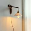 Vintage foldable solid wood walnut wood wall lamp wabi-sabi Japanese brass ceramic homestay bedroom bedside wall lamp