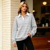 Women's Trendy Long Sleeve Striped V-Neck Casual Tee Shirt Versatile Pullover Top