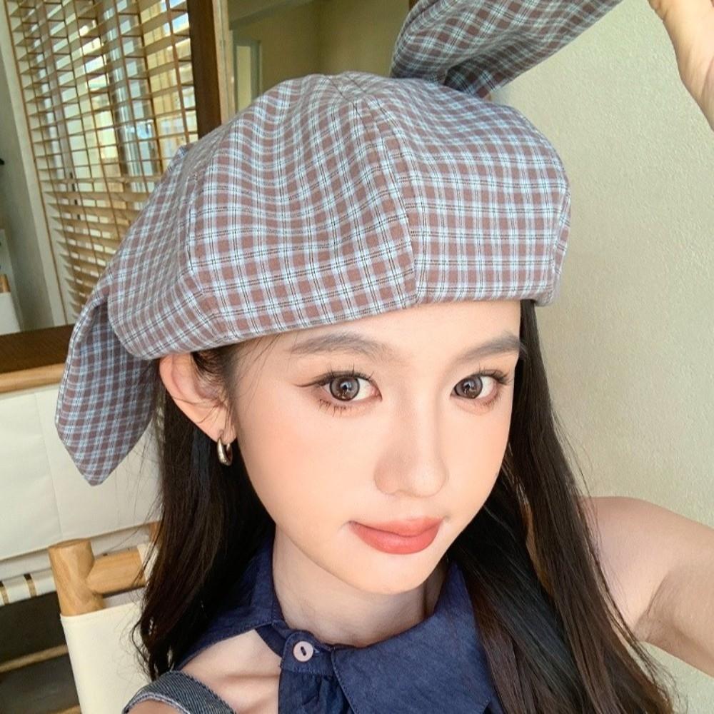 Versatile Plaid Beret Korean Style Women Artist Hat Casual Spring Painter Cap  Ladies