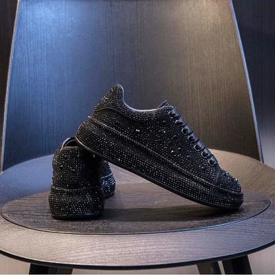 Fashion Leather Low-top Hot Diamond Sneakers for Men and Women, Red Style Lace-up Casual Daddy Shoes, Plus-size Sports Shoes 45, 46 A8