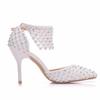 Fashion White Lace Flower Wedding Shoes With Matching Bags High Heels Pointed Toe Ankle Strap Ladies Party Shoe And Bag Set Pearl Shoe