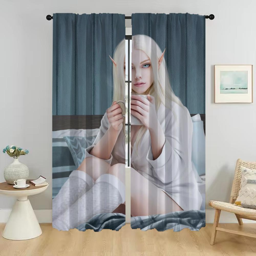 Weiblicher Elf Verdunkelungsvorhänge für Wohnzimmer Heiminnenvorhänge 2 Stück Halloween Dekoration Raumteiler Vorhänge Kind