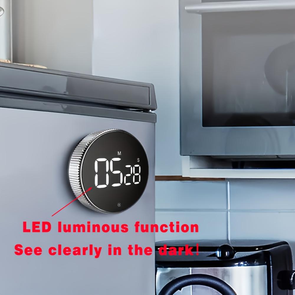 Minuteur de cuisine rond élégant, Outil de gestion du temps rotatif avec lumière LED, Pour la cuisine, la pâtisserie, le sport, Essentiel pour le dortoir, Cadeau créatif pour la fête des mères
