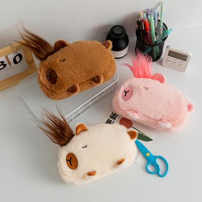 Kawaii Cartoon Creative Pencil Bag Student Capybara Plush Stationery Storage Bag Large Capacity Learning Stationery Supplies