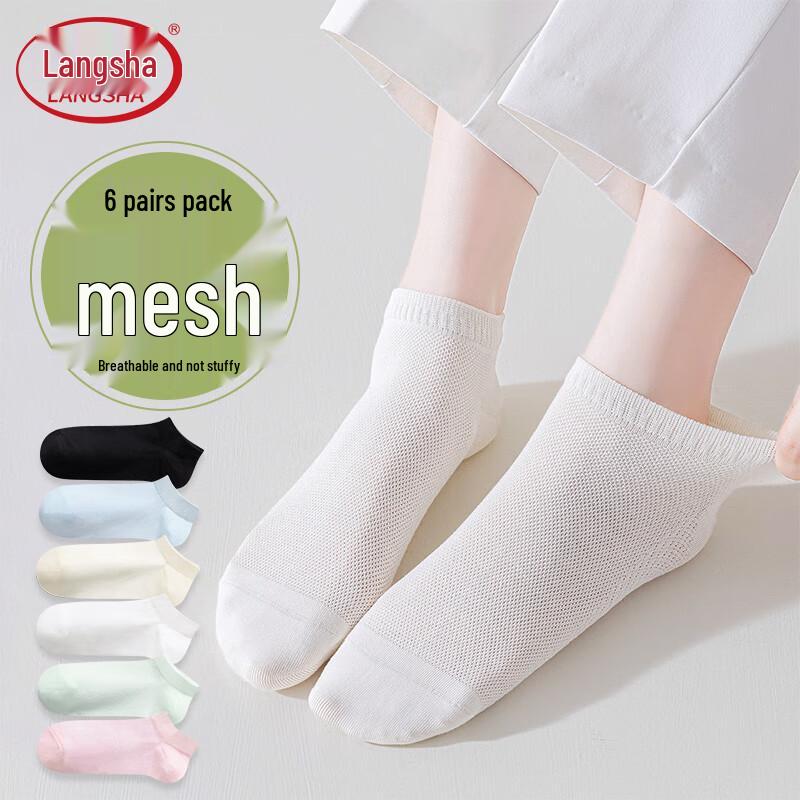 Langsha Women s Summer Cotton Mesh No-Show Socks (6 Pairs) ONE SIZE