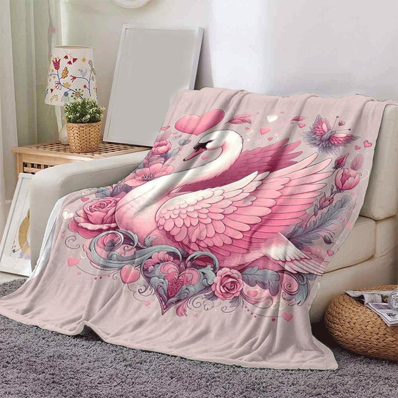 1pc Swan Printing Lightweight Flannel Blanket, Comfortable and Warm Blanket, for Camping Sofa Bed and Couch Office, Suitable for Gift Blanket