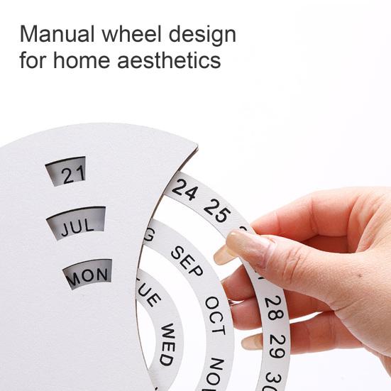 Yousheng Rotatable Wooden Perpetual Desk Calendar with Base Heavy Duty Date Week Month Display Home Office Bedroom Desktop Calendar Decoration