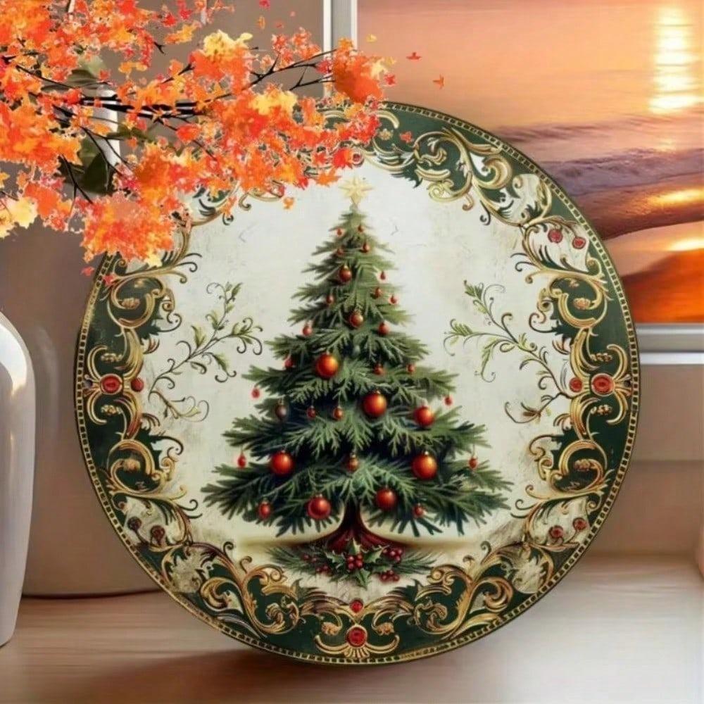 Vintage Christmas Tree Metal Wall Sign Indoor Outdoor Festivity Home Decor