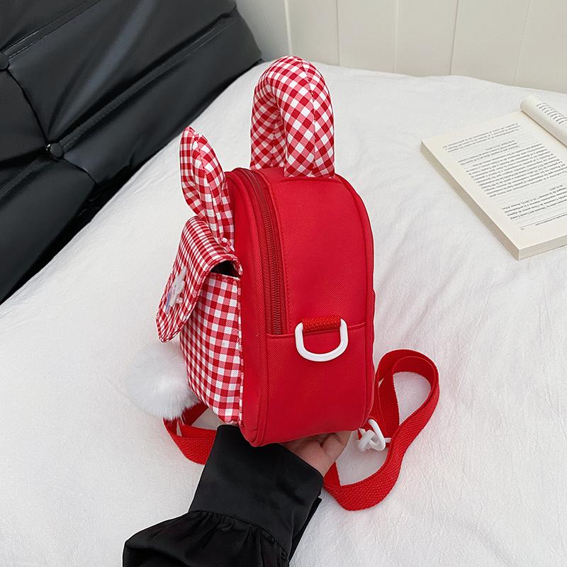 Modische Kawaii Mädchen Nylon Mini Rucksack Leicht Karomuster Cartoon Hase Damen Umhängetasche Handtasche