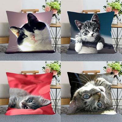 Niedlicher Kissenbezug mit Tiermotiv fürs Bett, Sofa, Auto, Zuhause, Haustier, Katze, bedruckt