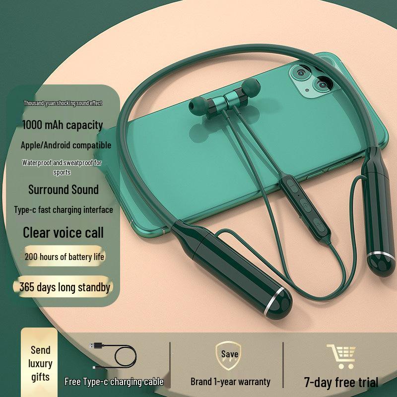 2026 Model Genuine Bluetooth Neckband Earphones: 200-Hour Battery, In-Ear Noise Cancellation, Perfect for Gaming and Sports.