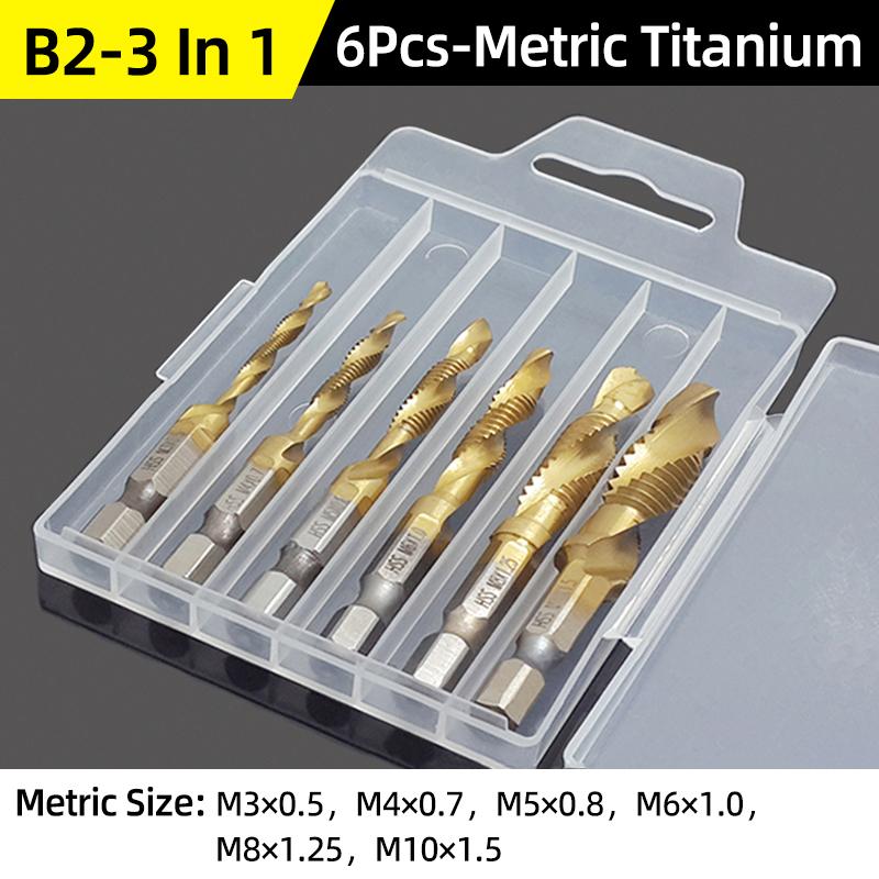 Compound Screw Tap Bit Set M3/4/5/6/8/10 Hex Spiral Tap Countersink Drill Reamer Titanium Soft Metal Tapping Chamfering Tools