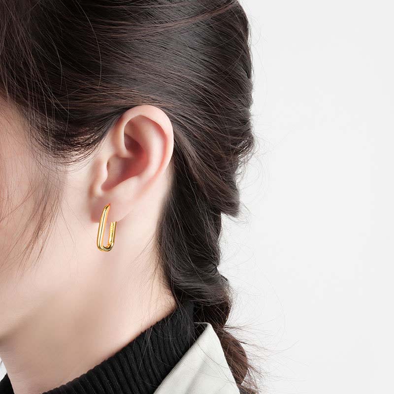 Fashion Simple Metal U-Shaped Hoop Earring for Women Vintage Sliver Color Geometric Square Statement Earrings Jewelry Gifts