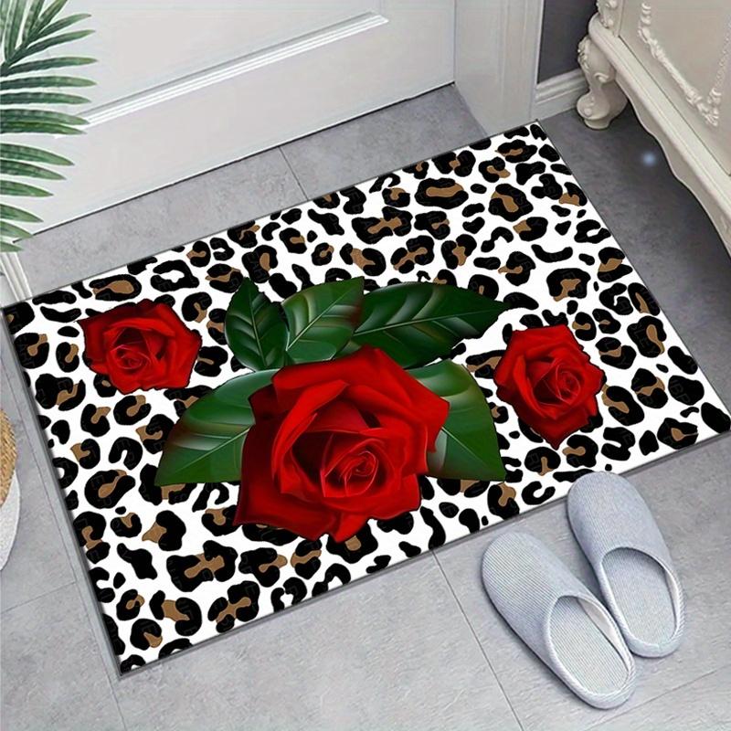 VIKAMA Vintage Leopard Print Rose Rug Soft And Comfortable Home Living Room Sofa Creative Decorat Carpet Bedside Rug For Bedroom