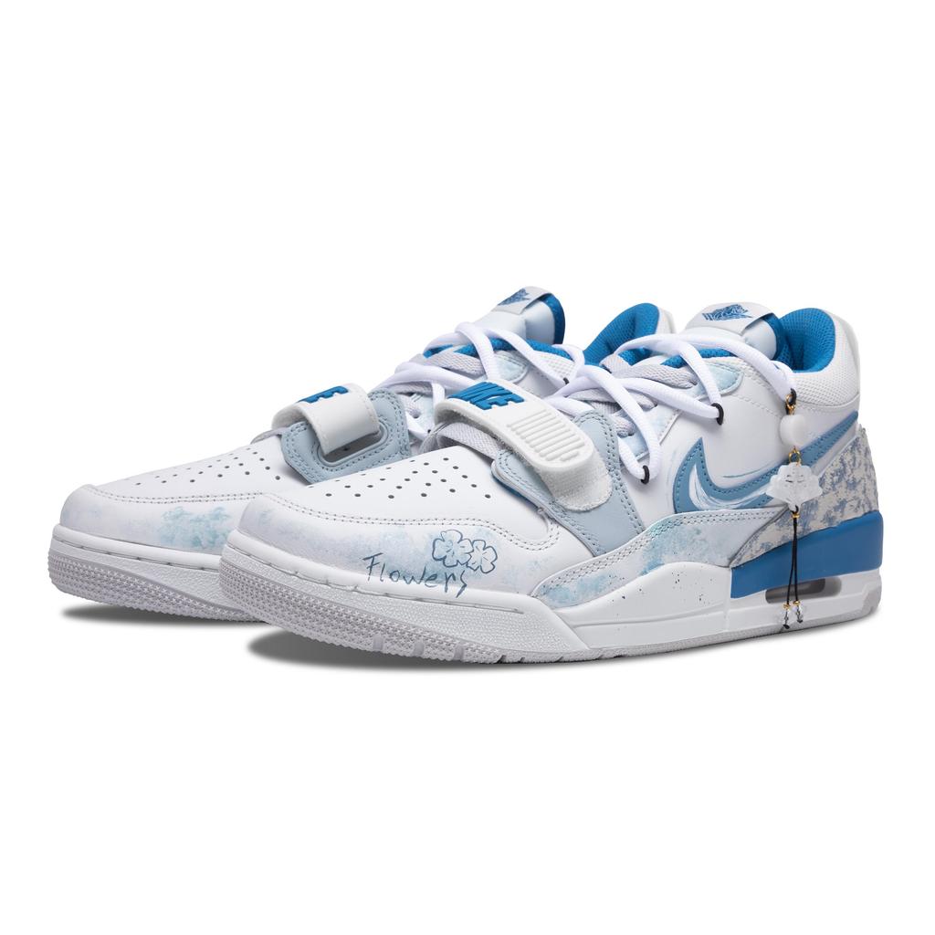 Jordan Legacy 312 Cushioning Slip Resistant Waterproof Low top Vintage Basketball Shoes Men's White Blue HJ3480-140(Team348-)