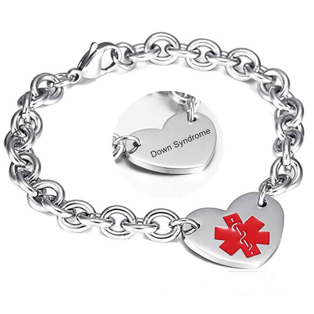 Stainless Steel Medical Logo Bracelet Women'S Titanium Heart Curb Chain O-Line Bracelet