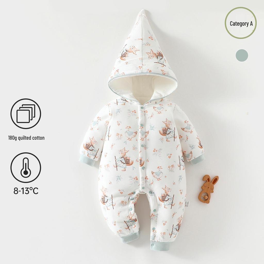180g Thick Padded Hooded Baby Jumpsuit for Autumn/Winter - Warm Cotton Romper for Boys & Girls