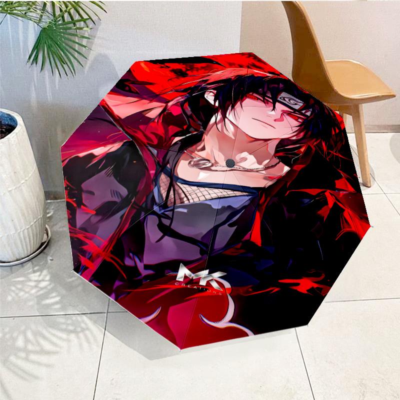 Dark Anime Ninja Character Automatic Folding Umbrella - 8-Rib Travel Umbrella with Auto Open/Close & Portable, Gift for Christmas, Birthdays
