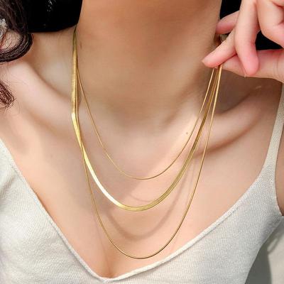 Women's Luxury Triple-Layer Titanium Steel Necklace: Elegant Snake Bone Design for All-Match Style
