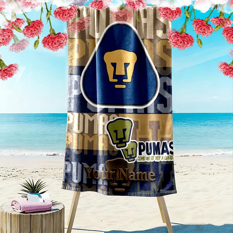 Name Custom Pumas Fc Print Beach Towel, Large Soft Quick Dry Towel for Beach Camping Swimming