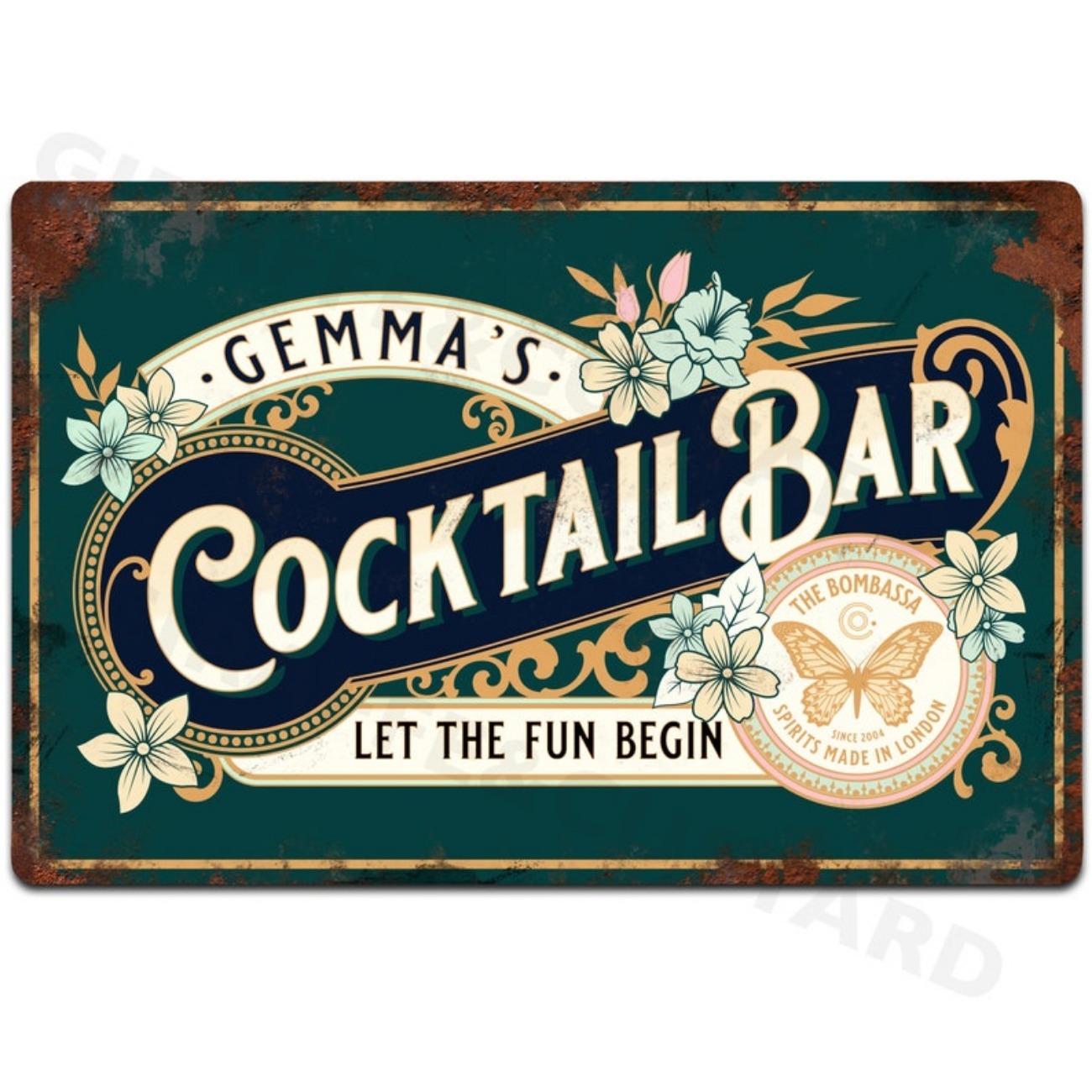 1pc Vintage Cocktail Bar Custom Name Sign Retro Metal Tin Plate Home Decor белый