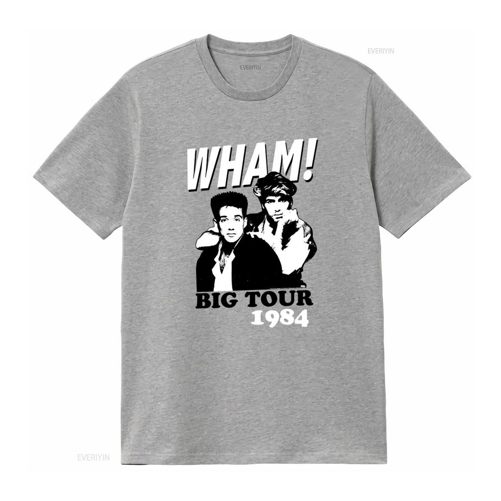 Wham 1984 Big Tour Print Dark Grey T Shirt for Men Fashion Retro Band Design vintage Washed Soft streetwear fashion Slightly