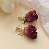 Dried Rose Earrings - Retro Port Style Niche Design - Premium Everlasting Flowers Double Butterfly Shell Bead Earrings