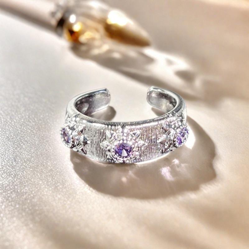 Nine Purple Isolation Purple Zircon Brushed Open Ring Female Niche Design Advanced Personality Light Luxury Ring