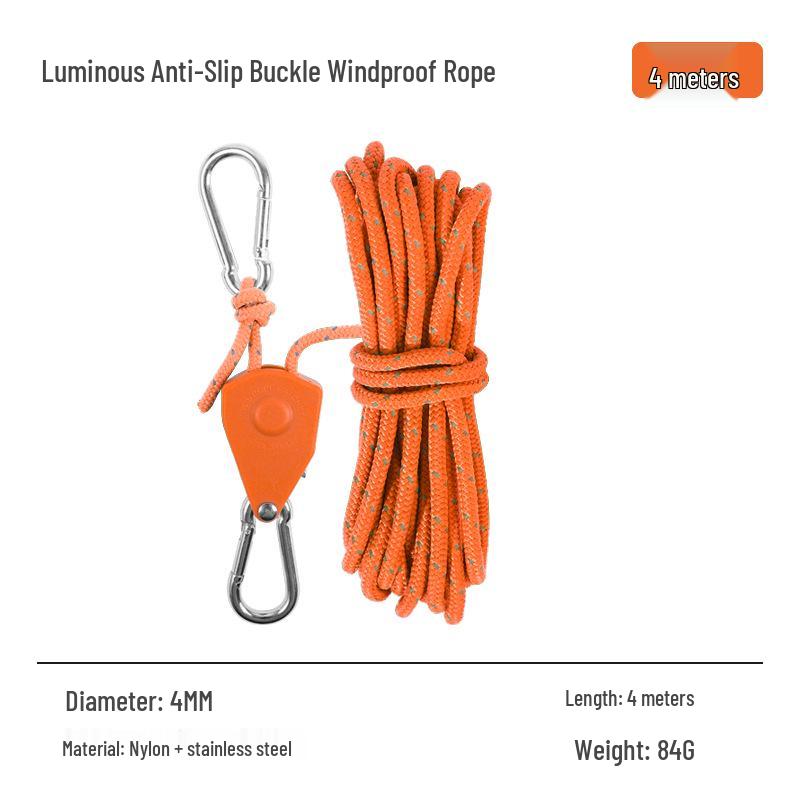 

Windproof Outdoor Tent Reflective Awning Rope with Metal Tensioner - 6mm/4mm Adjustable Pulley